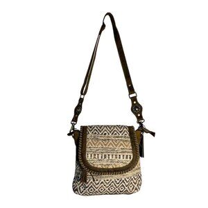 Vintage N Vogue Myra Bag Ratel Shoulder Bag Eco-Friendly Upcycled Brown/White